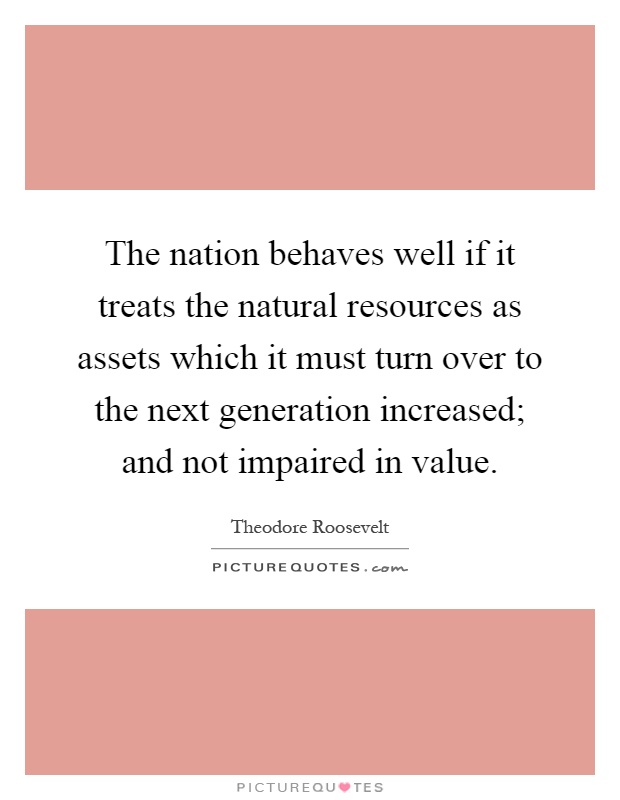 The nation behaves well if it treats the natural resources as assets which it must turn over to the next generation increased; and not impaired in value Picture Quote #1