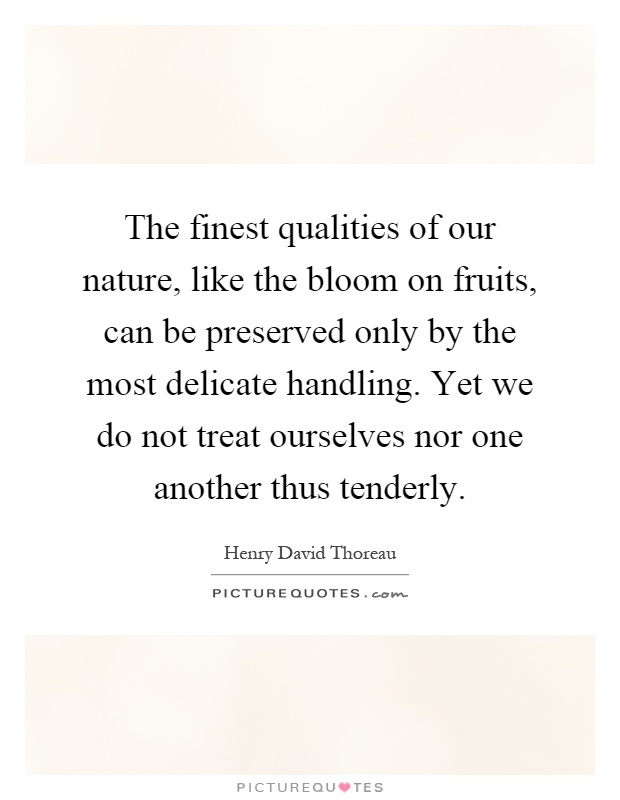 The finest qualities of our nature, like the bloom on fruits, can be preserved only by the most delicate handling. Yet we do not treat ourselves nor one another thus tenderly Picture Quote #1