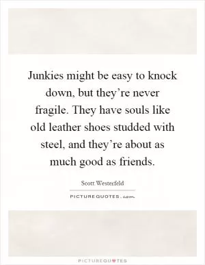Junkies might be easy to knock down, but they’re never fragile. They have souls like old leather shoes studded with steel, and they’re about as much good as friends Picture Quote #1