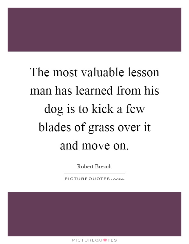 The most valuable lesson man has learned from his dog is to kick a few blades of grass over it and move on Picture Quote #1