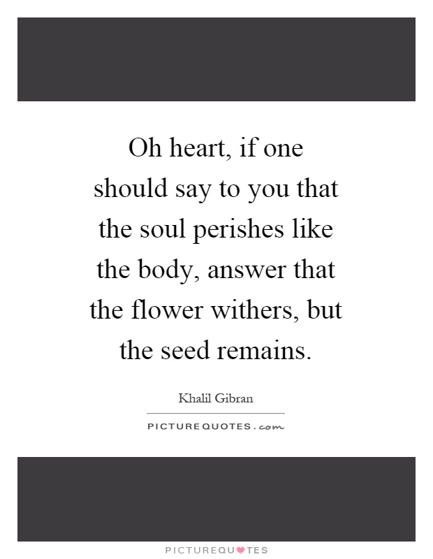 Oh heart, if one should say to you that the soul perishes like the body, answer that the flower withers, but the seed remains Picture Quote #1