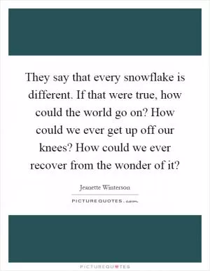 They say that every snowflake is different. If that were true, how could the world go on? How could we ever get up off our knees? How could we ever recover from the wonder of it? Picture Quote #1