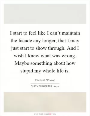 I start to feel like I can’t maintain the facade any longer, that I may just start to show through. And I wish I knew what was wrong. Maybe something about how stupid my whole life is Picture Quote #1