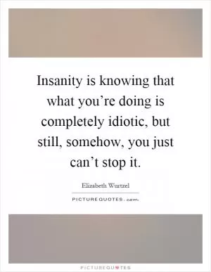 Insanity is knowing that what you’re doing is completely idiotic, but still, somehow, you just can’t stop it Picture Quote #1
