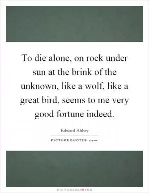 To die alone, on rock under sun at the brink of the unknown, like a wolf, like a great bird, seems to me very good fortune indeed Picture Quote #1