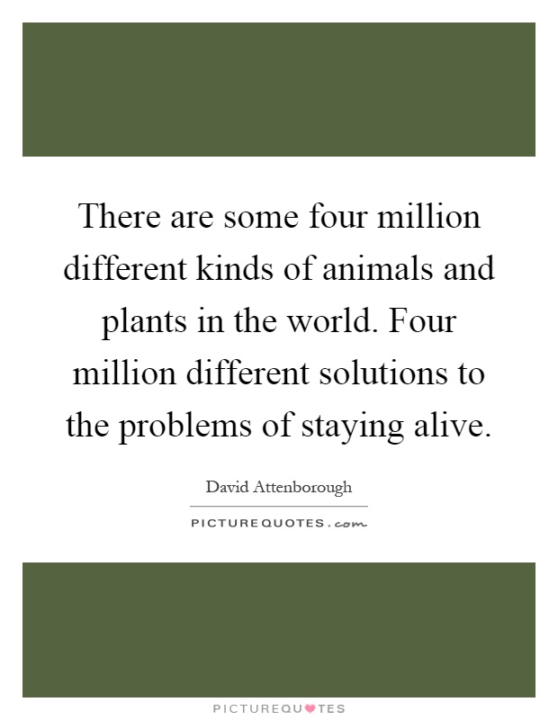 There are some four million different kinds of animals and plants in the world. Four million different solutions to the problems of staying alive Picture Quote #1