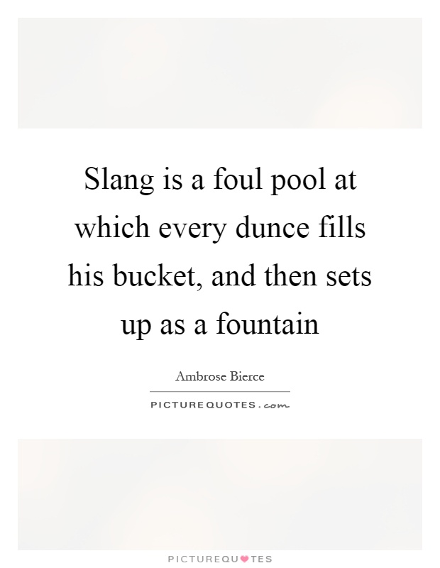 Slang is a foul pool at which every dunce fills his bucket, and then sets up as a fountain Picture Quote #1