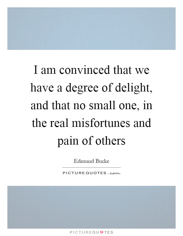 I am convinced that we have a degree of delight, and that no small one, in the real misfortunes and pain of others Picture Quote #1