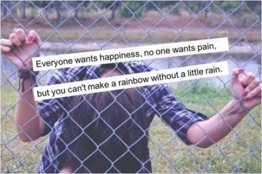 Everyone want happiness, no one wants pain, but you can't make a rainbow without a little rain Picture Quote #1