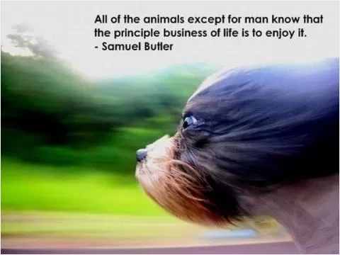 All of the animals except for man know that the principle business of life is to enjoy it Picture Quote #1