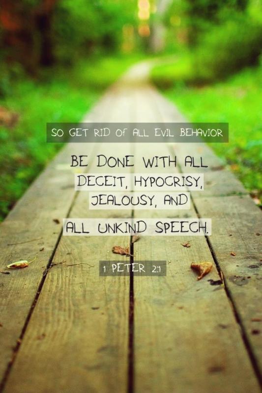 So get rid of all evil behavior. Be done with it all, deceit, hypocrisy, jealousy and all unkind speech Picture Quote #1