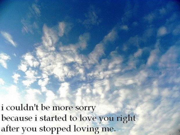 I couldn't be more sorry because I started to love you right after you stopped loving me Picture Quote #1