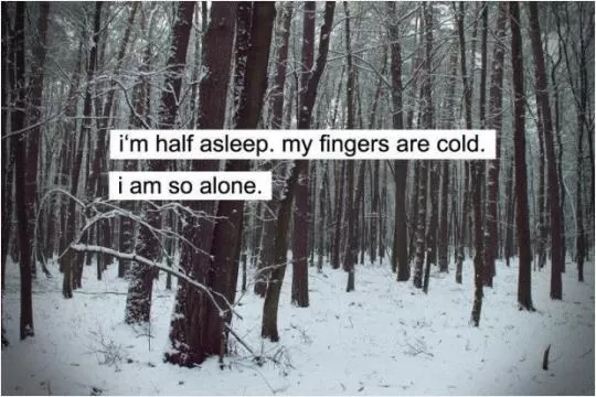 I'm half asleep, my fingers are cold, I am so alone Picture Quote #1