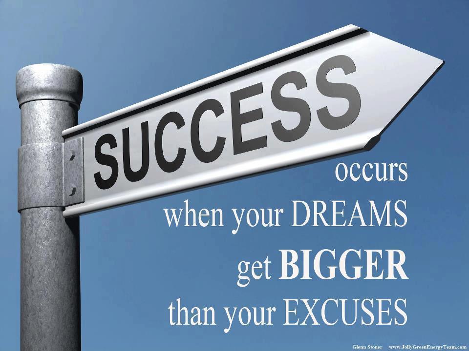 Success occurs when your dreams are bigger than your excuses Picture Quote #1