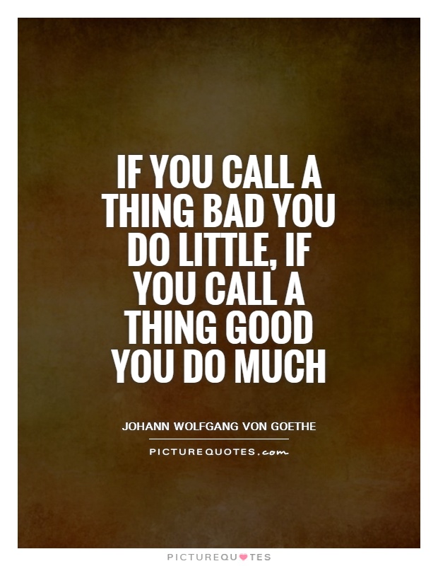 If you call a thing bad you do little, if you call a thing good you do much Picture Quote #1