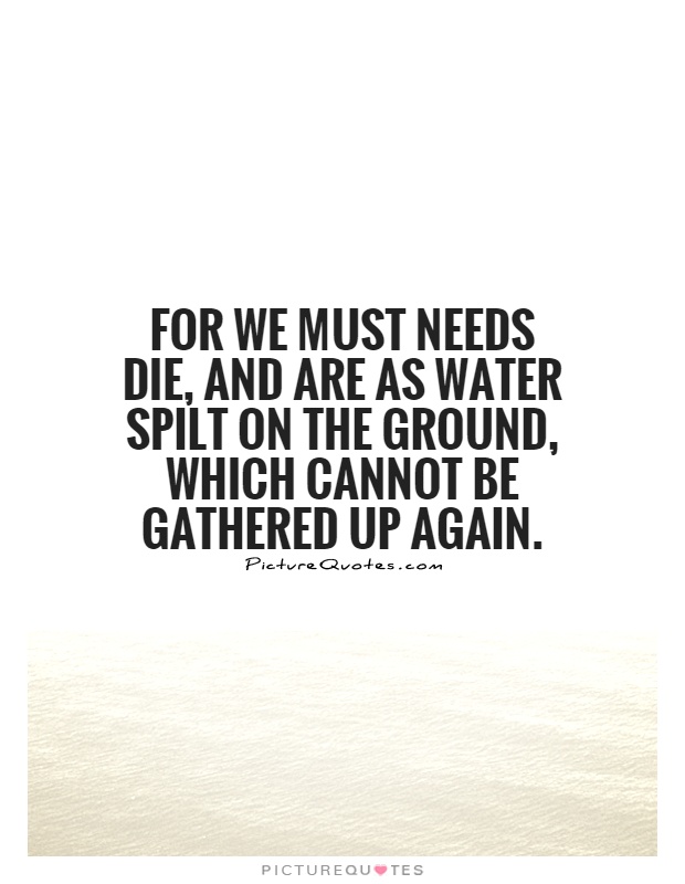 For we must needs die, and are as water spilt on the ground, which cannot be gathered up again Picture Quote #1