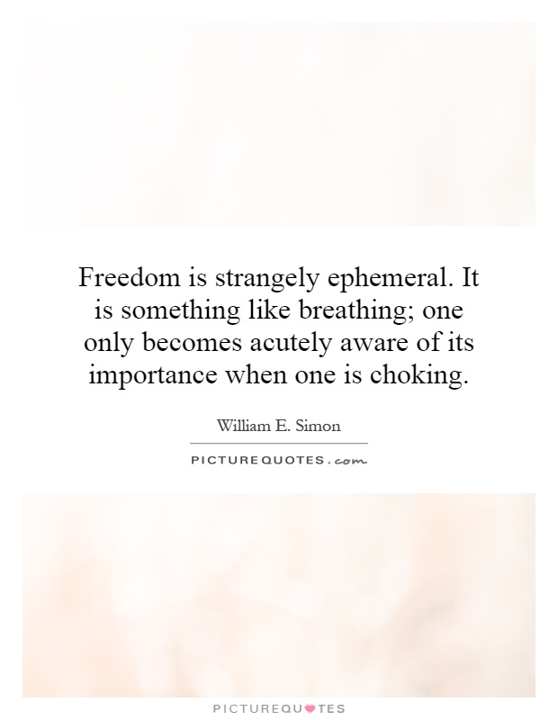 Freedom is strangely ephemeral. It is something like breathing; one only becomes acutely aware of its importance when one is choking Picture Quote #1