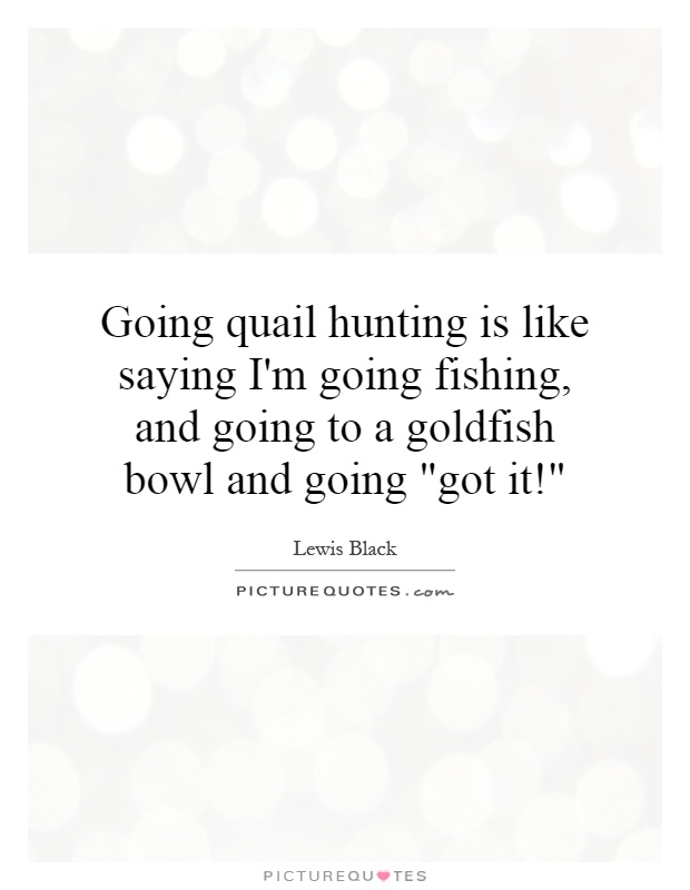 Going quail hunting is like saying I'm going fishing, and going to a goldfish bowl and going 