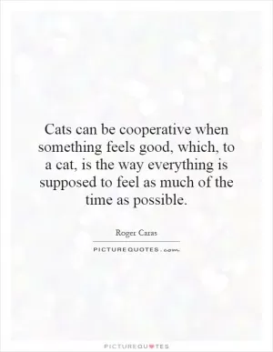Cats can be cooperative when something feels good, which, to a cat, is the way everything is supposed to feel as much of the time as possible Picture Quote #1