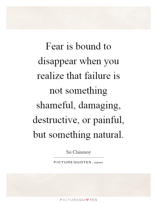Fear is bound to disappear when you realize that failure is not something shameful, damaging, destructive, or painful, but something natural Picture Quote #1