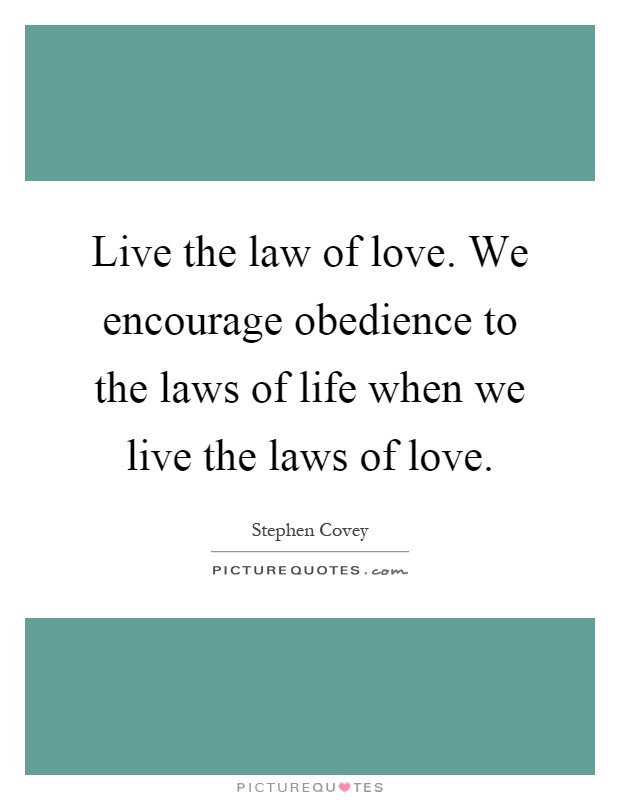 Live the law of love. We encourage obedience to the laws of life when we live the laws of love Picture Quote #1