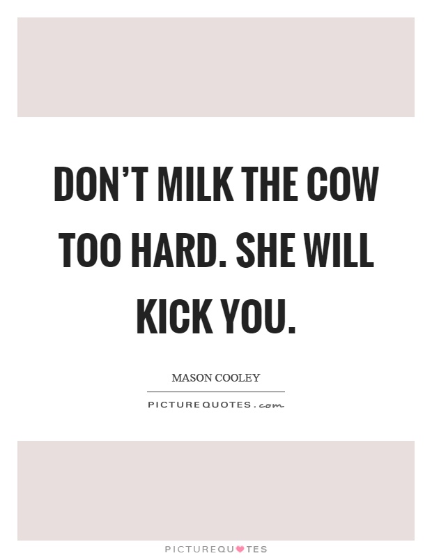 Don’t milk the cow too hard. She will kick you Picture Quote #1