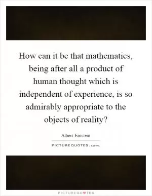 How can it be that mathematics, being after all a product of human thought which is independent of experience, is so admirably appropriate to the objects of reality? Picture Quote #1