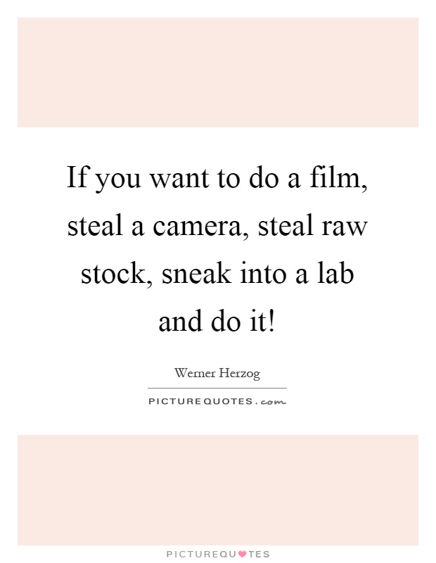 If you want to do a film, steal a camera, steal raw stock, sneak into a lab and do it! Picture Quote #1