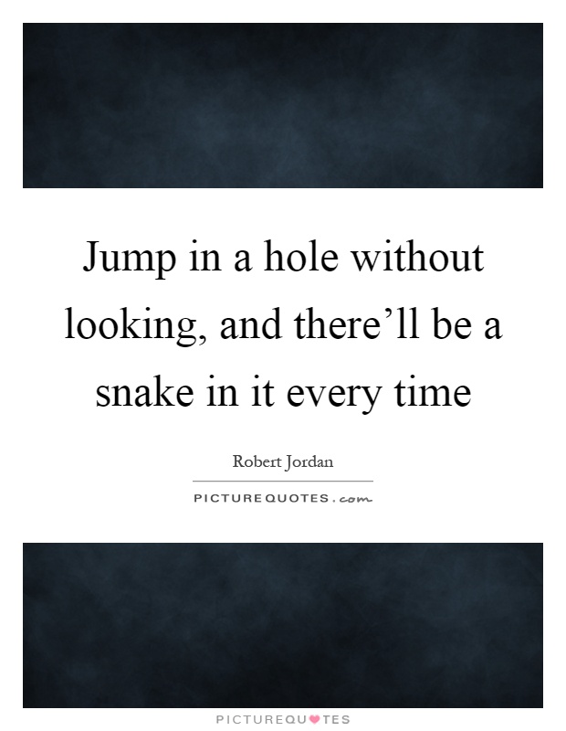 Jump in a hole without looking, and there'll be a snake in it every time Picture Quote #1