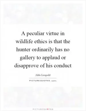 A peculiar virtue in wildlife ethics is that the hunter ordinarily has no gallery to applaud or disapprove of his conduct Picture Quote #1