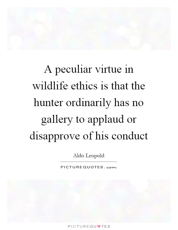 A peculiar virtue in wildlife ethics is that the hunter ordinarily has no gallery to applaud or disapprove of his conduct Picture Quote #1
