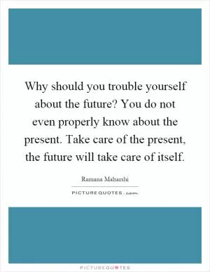 Why should you trouble yourself about the future? You do not even properly know about the present. Take care of the present, the future will take care of itself Picture Quote #1