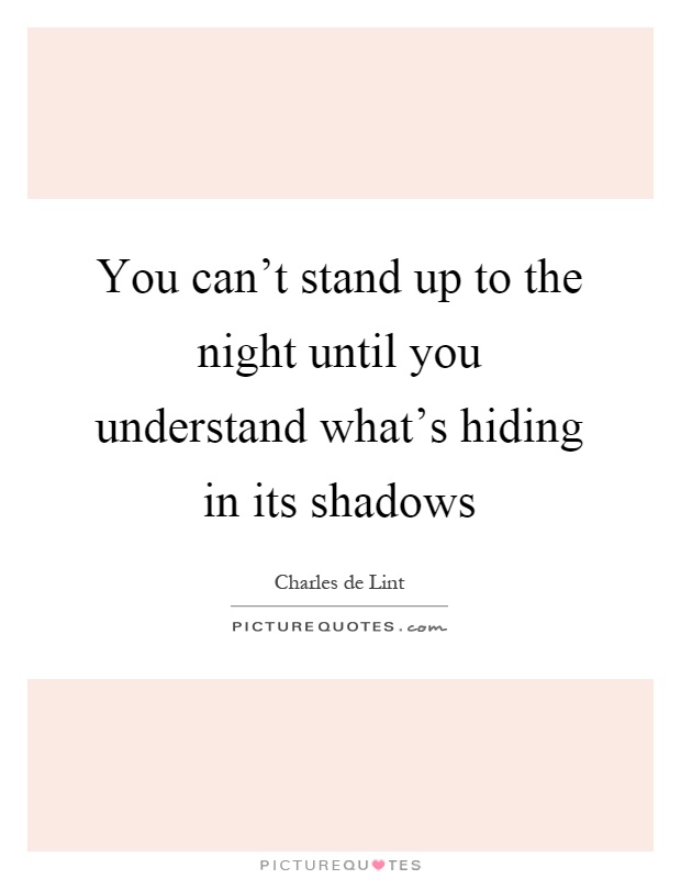 You can't stand up to the night until you understand what's hiding in its shadows Picture Quote #1