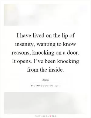 I have lived on the lip of insanity, wanting to know reasons, knocking on a door. It opens. I’ve been knocking from the inside Picture Quote #1
