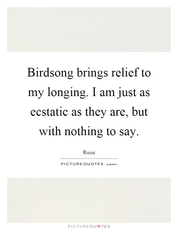 Birdsong brings relief to my longing. I am just as ecstatic as they are, but with nothing to say Picture Quote #1