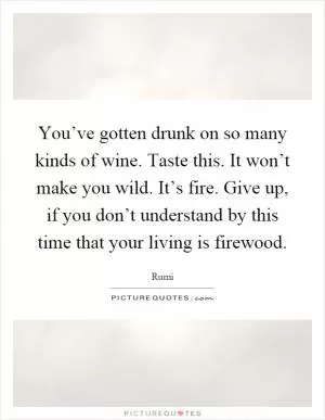 You’ve gotten drunk on so many kinds of wine. Taste this. It won’t make you wild. It’s fire. Give up, if you don’t understand by this time that your living is firewood Picture Quote #1