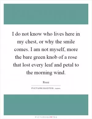 I do not know who lives here in my chest, or why the smile comes. I am not myself, more the bare green knob of a rose that lost every leaf and petal to the morning wind Picture Quote #1