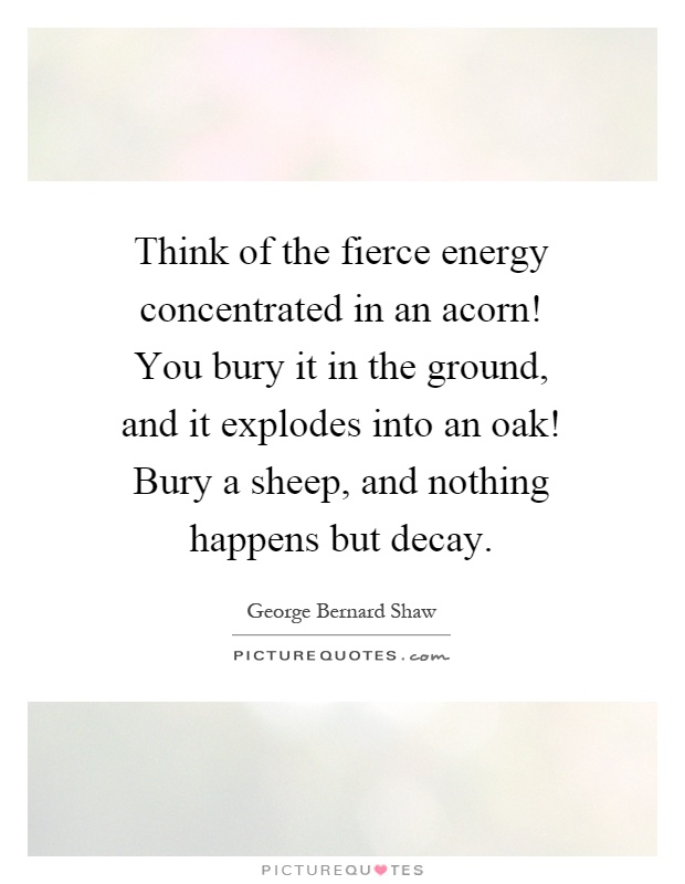Think of the fierce energy concentrated in an acorn! You bury it in the ground, and it explodes into an oak! Bury a sheep, and nothing happens but decay Picture Quote #1