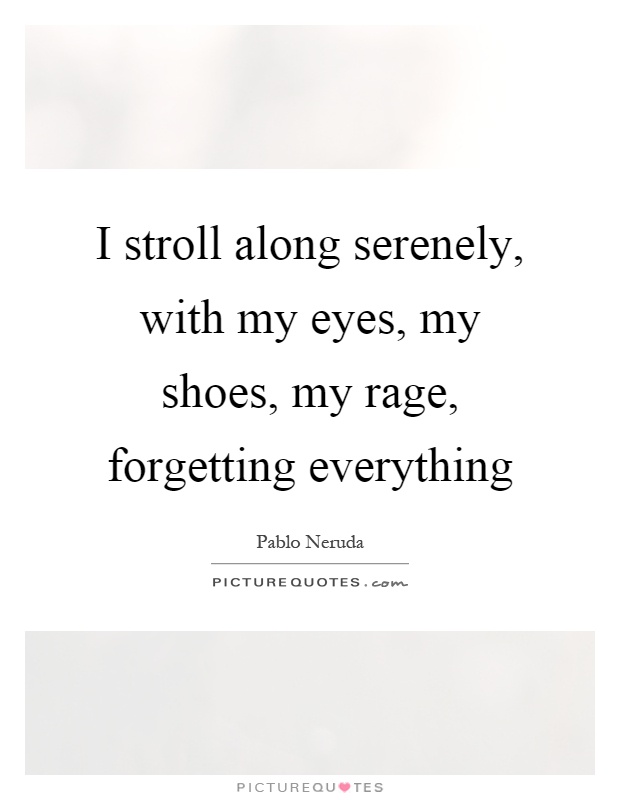 I stroll along serenely, with my eyes, my shoes, my rage, forgetting everything Picture Quote #1