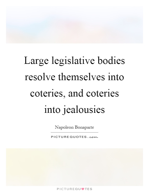 Large legislative bodies resolve themselves into coteries, and coteries into jealousies Picture Quote #1