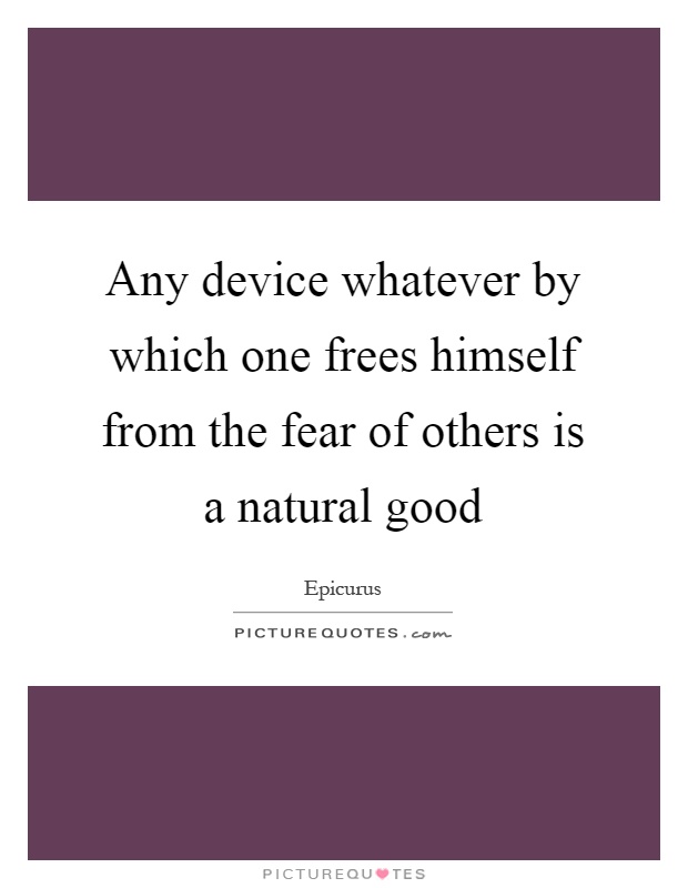 Any device whatever by which one frees himself from the fear of others is a natural good Picture Quote #1