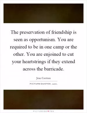 The preservation of friendship is seen as opportunism. You are required to be in one camp or the other. You are enjoined to cut your heartstrings if they extend across the barricade Picture Quote #1
