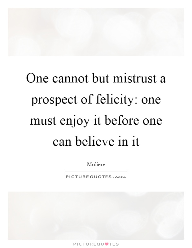 One cannot but mistrust a prospect of felicity: one must enjoy it before one can believe in it Picture Quote #1