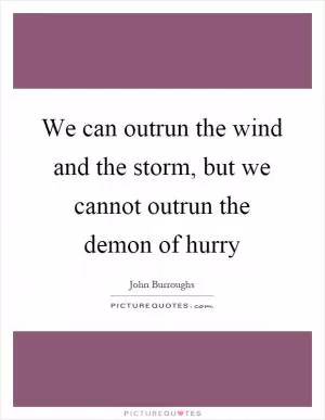 We can outrun the wind and the storm, but we cannot outrun the demon of hurry Picture Quote #1