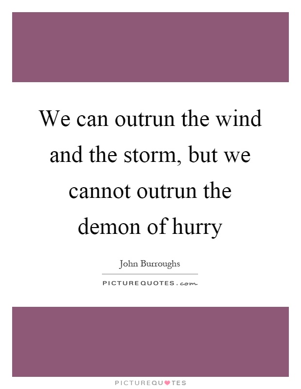 We can outrun the wind and the storm, but we cannot outrun the demon of hurry Picture Quote #1