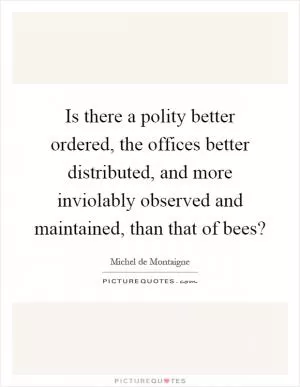 Is there a polity better ordered, the offices better distributed, and more inviolably observed and maintained, than that of bees? Picture Quote #1