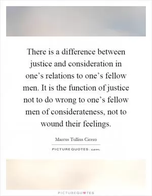 There is a difference between justice and consideration in one’s relations to one’s fellow men. It is the function of justice not to do wrong to one’s fellow men of considerateness, not to wound their feelings Picture Quote #1