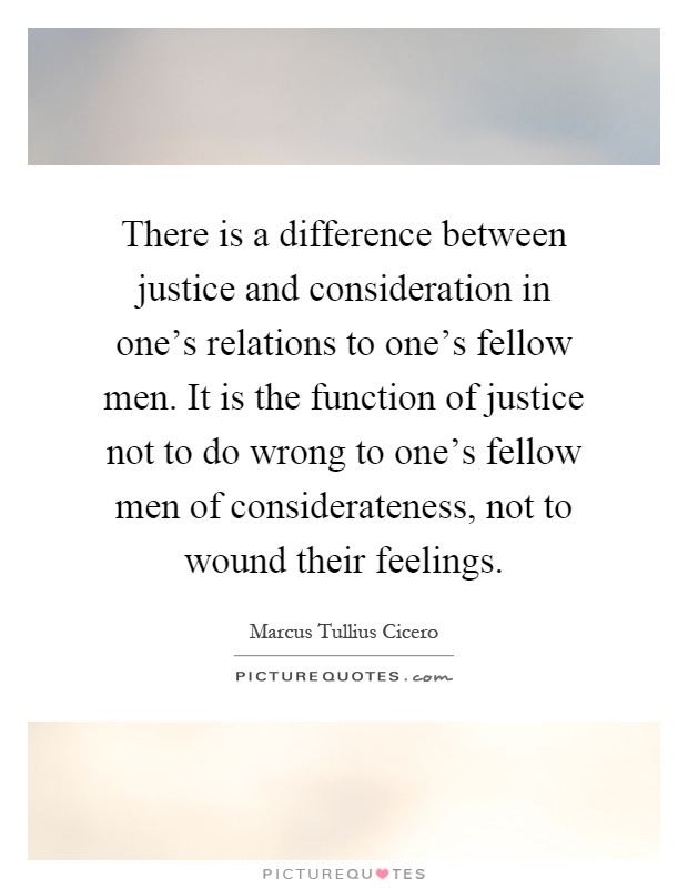 There is a difference between justice and consideration in one's relations to one's fellow men. It is the function of justice not to do wrong to one's fellow men of considerateness, not to wound their feelings Picture Quote #1
