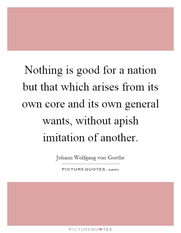 Nothing is good for a nation but that which arises from its own core and its own general wants, without apish imitation of another Picture Quote #1