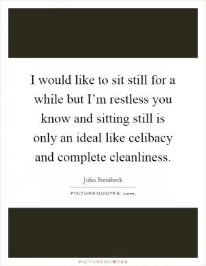 I would like to sit still for a while but I’m restless you know and sitting still is only an ideal like celibacy and complete cleanliness Picture Quote #1